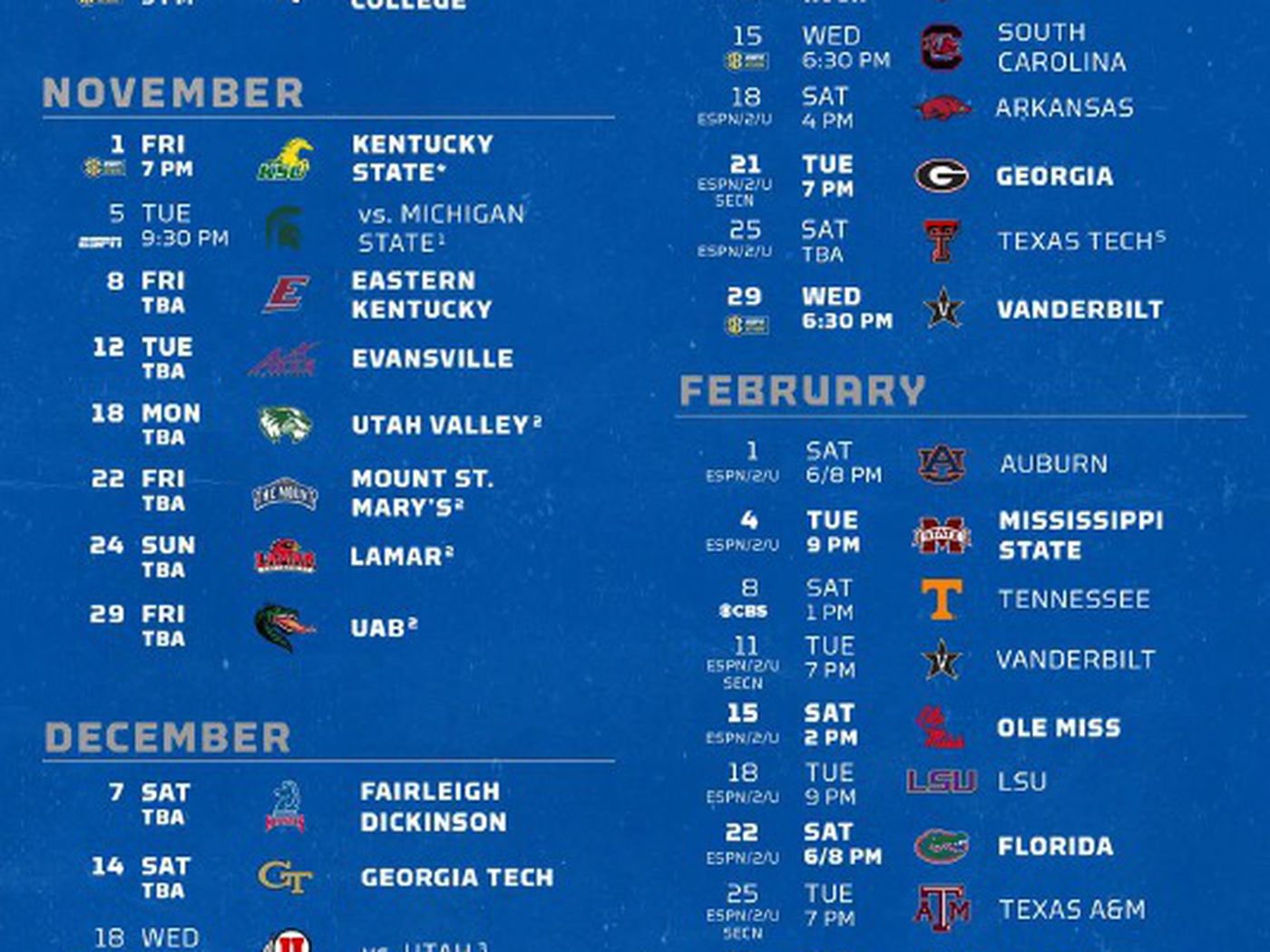 Ky Basketball Schedule 2022 Kentucky Basketball 2019-20 Schedule Set - A Sea Of Blue