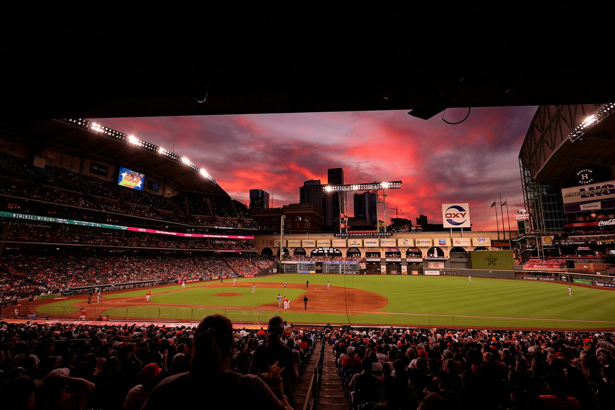 A general view of the game between the Houston Astros and the Toronto Blue Jays during the third inning at Minute Maid Park on May 07, 2021 in Houston, Texas.