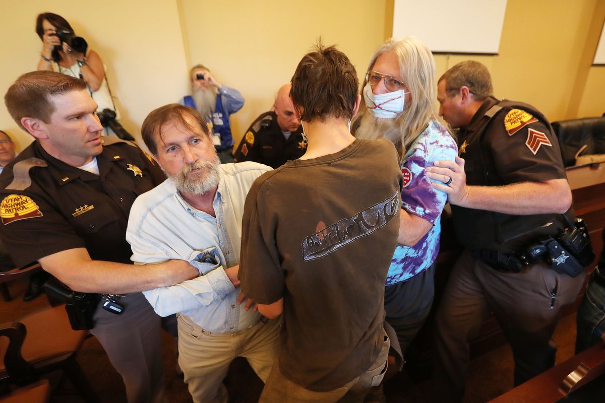 Protesters disrupt a Utah Inland Port Authority board meeting at the Capitol in Salt Lake City on Wednesday, June 5, 2019.