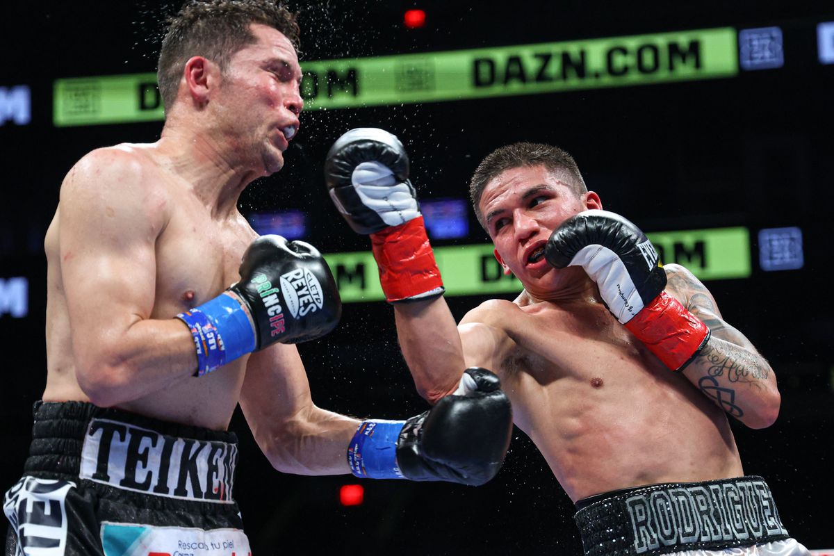 Jesse Rodriguez lands an uppercut on his way to a decision win over Carlos Cuadras
