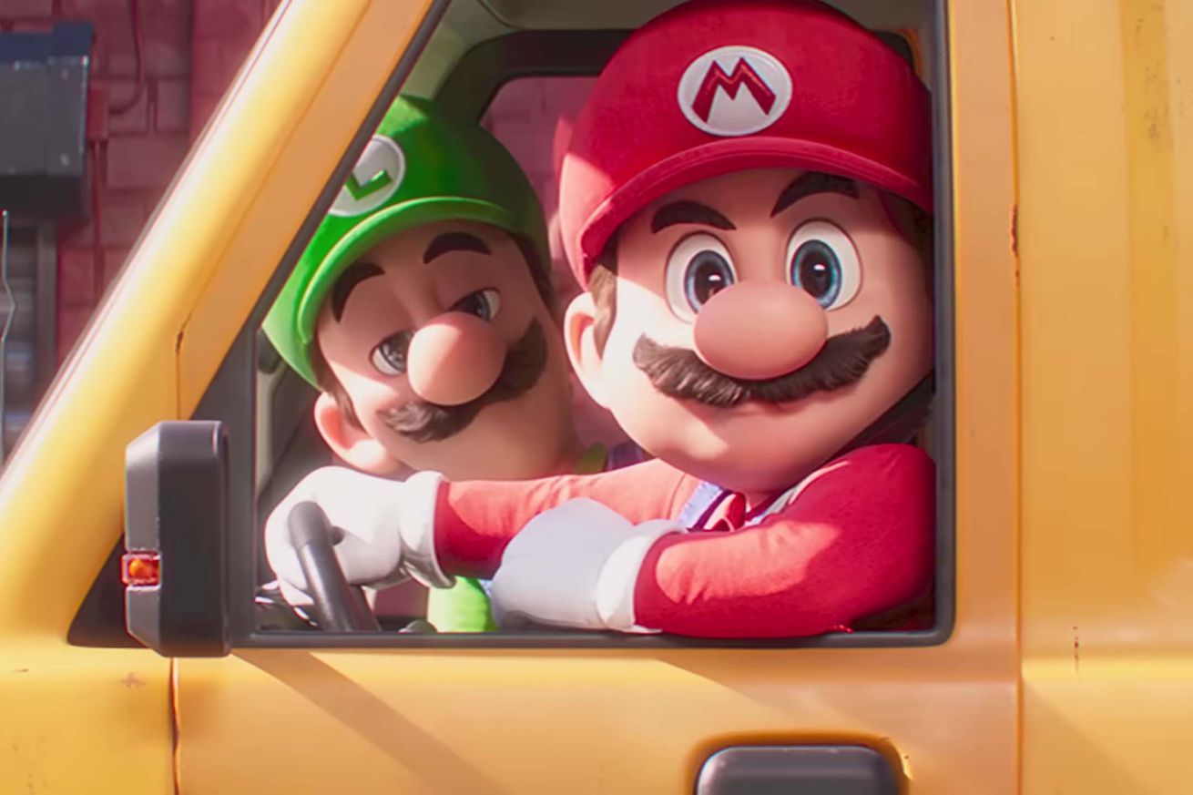 Mario and Luigi in their plumbers van.