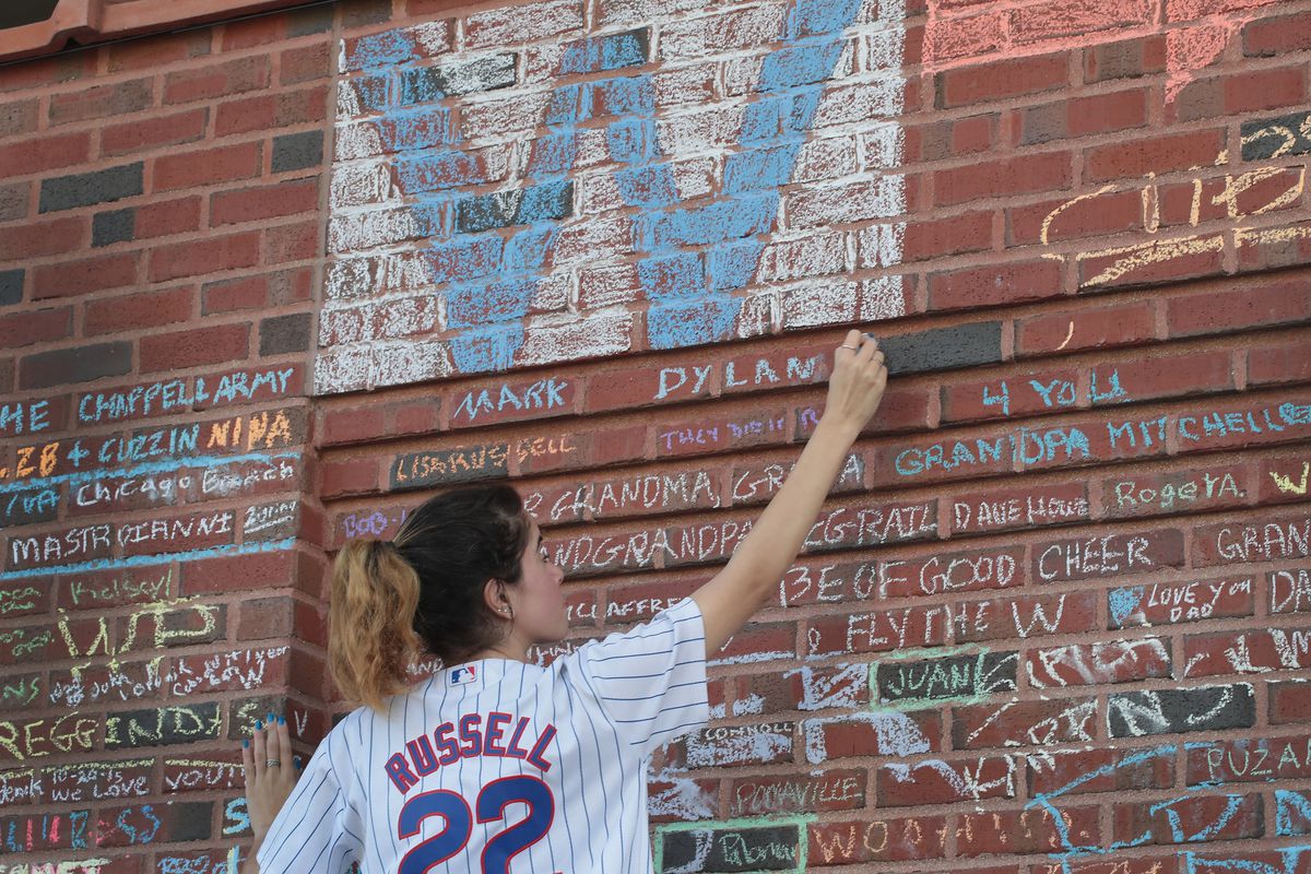 Cubs Fans Leave Messages For The World Series Champion Team On Wrigley Field Walls