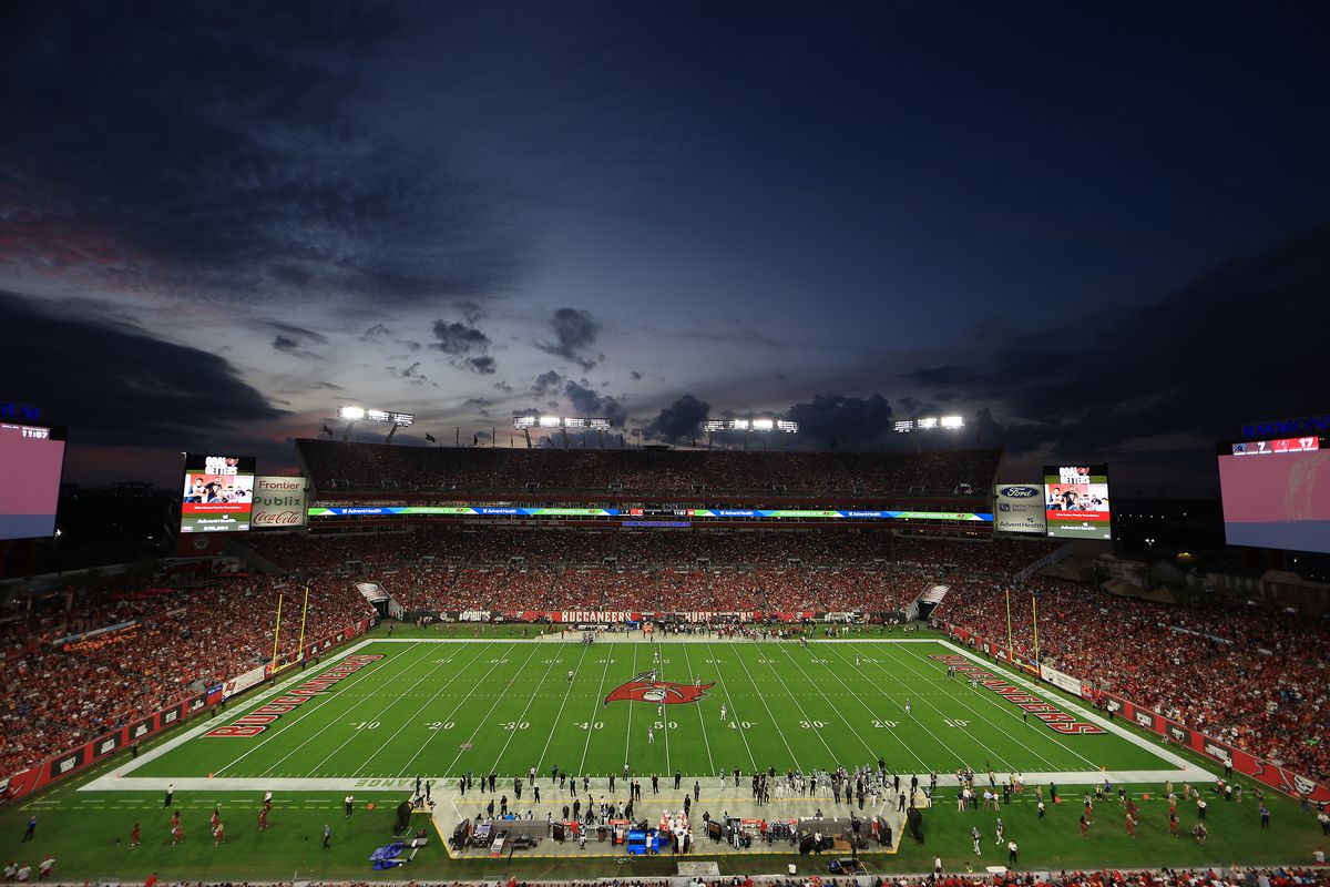 A general view of the stadium during the third quarter in a game between the Carolina Panthers and Tampa Bay Buccaneers at Raymond James Stadium on January 09, 2022 in Tampa, Florida.