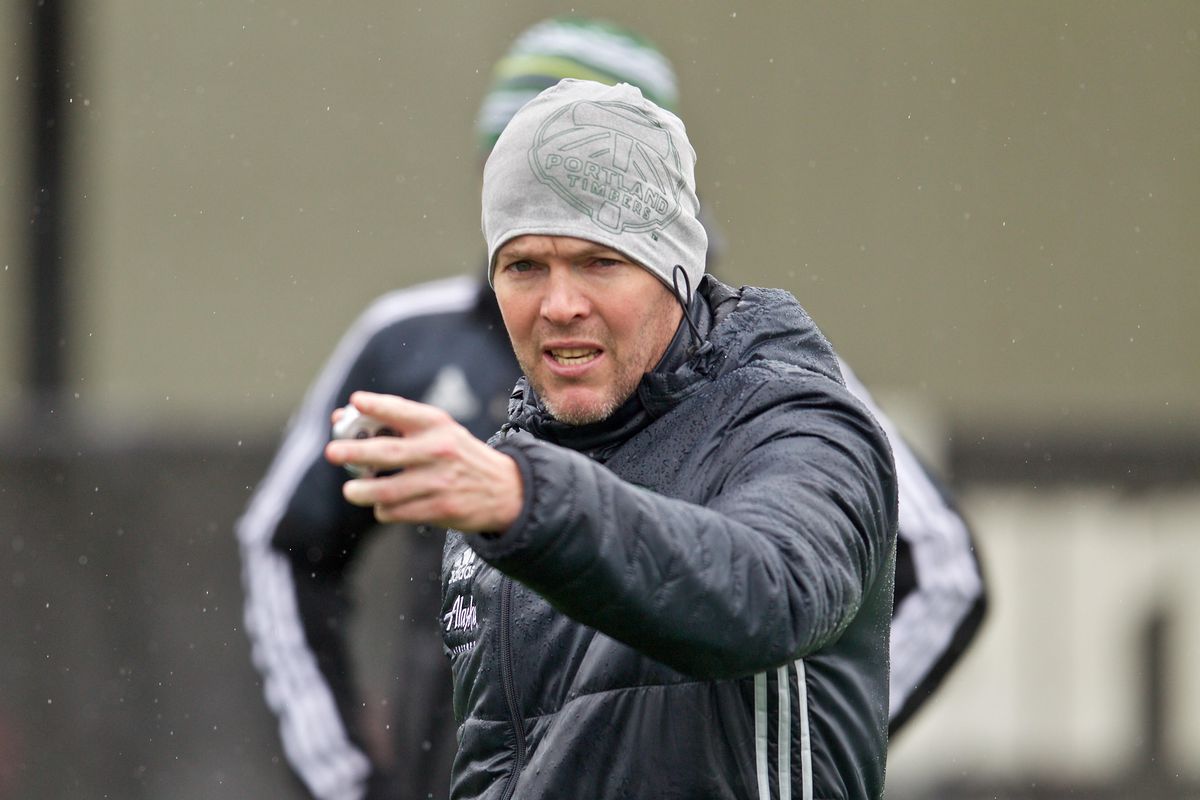 Andrew Gregor coaches at Portland Timbers 2 training. Portland Timbers.