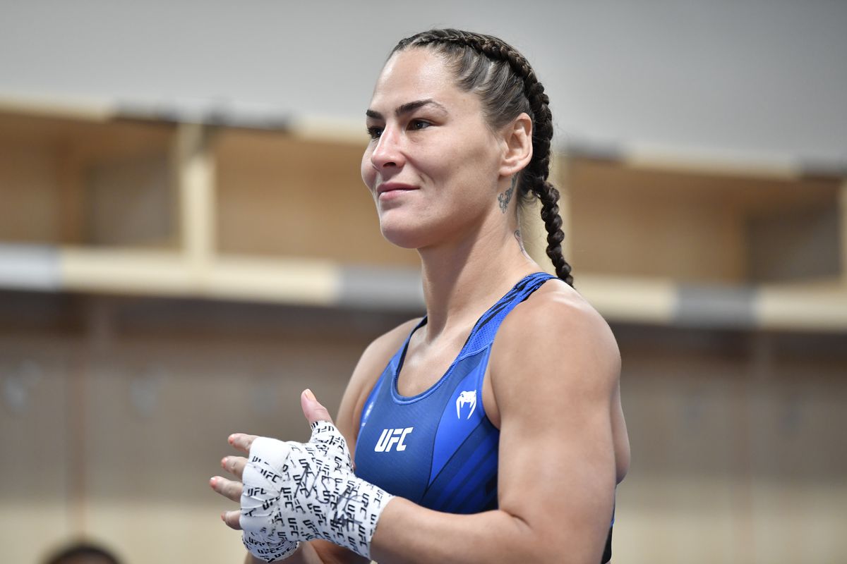 Jessica Eye backstage before her fight at UFC 264. 