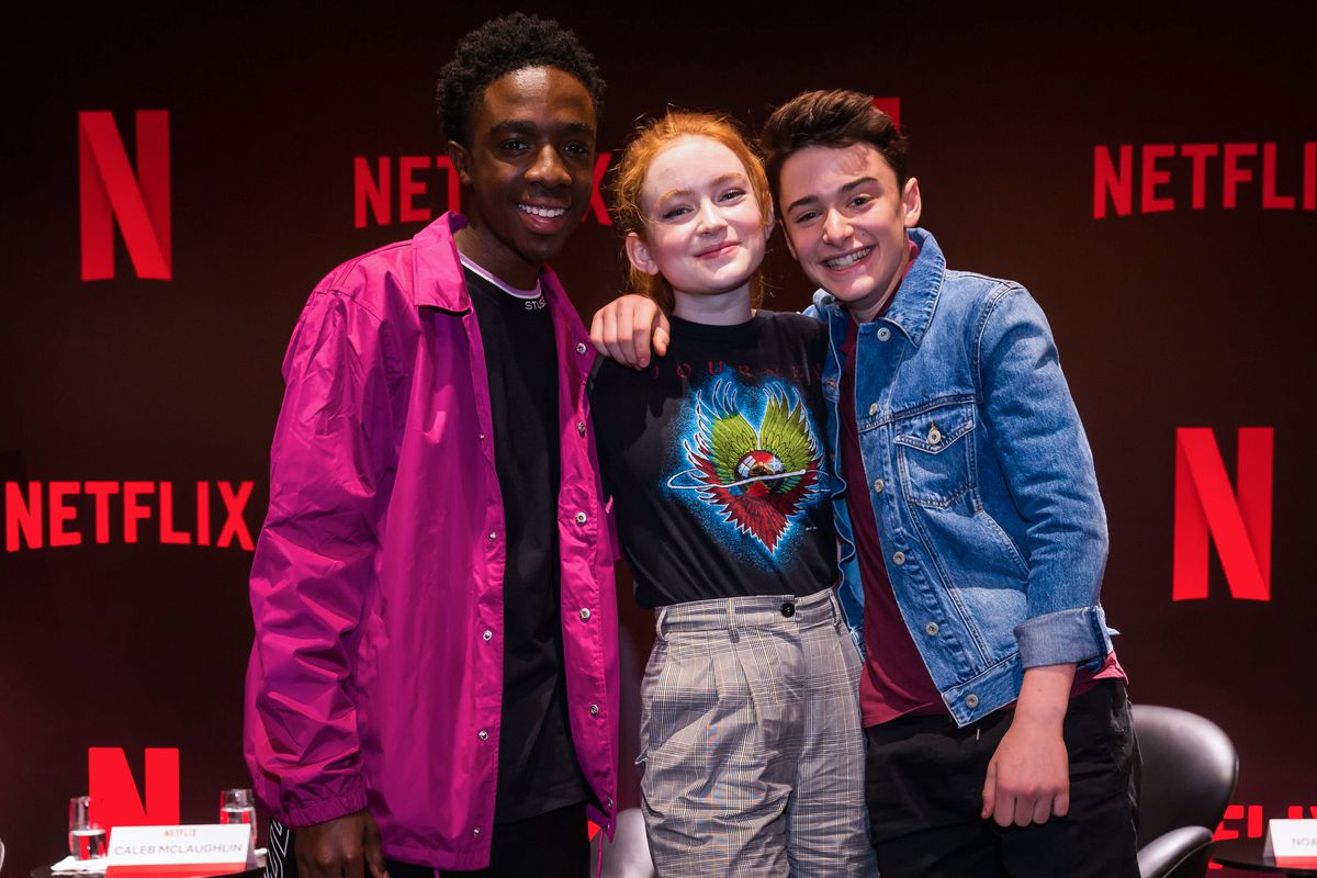 Caleb Mclaughlin, Sadie Sink and Noah Schnapp attend the Netflix Original Series “Stranger Things” Press Conference on December 10, 2018 in Sao Paulo, Brazil. | Alexandre Schneider/Getty Images for Netflix)