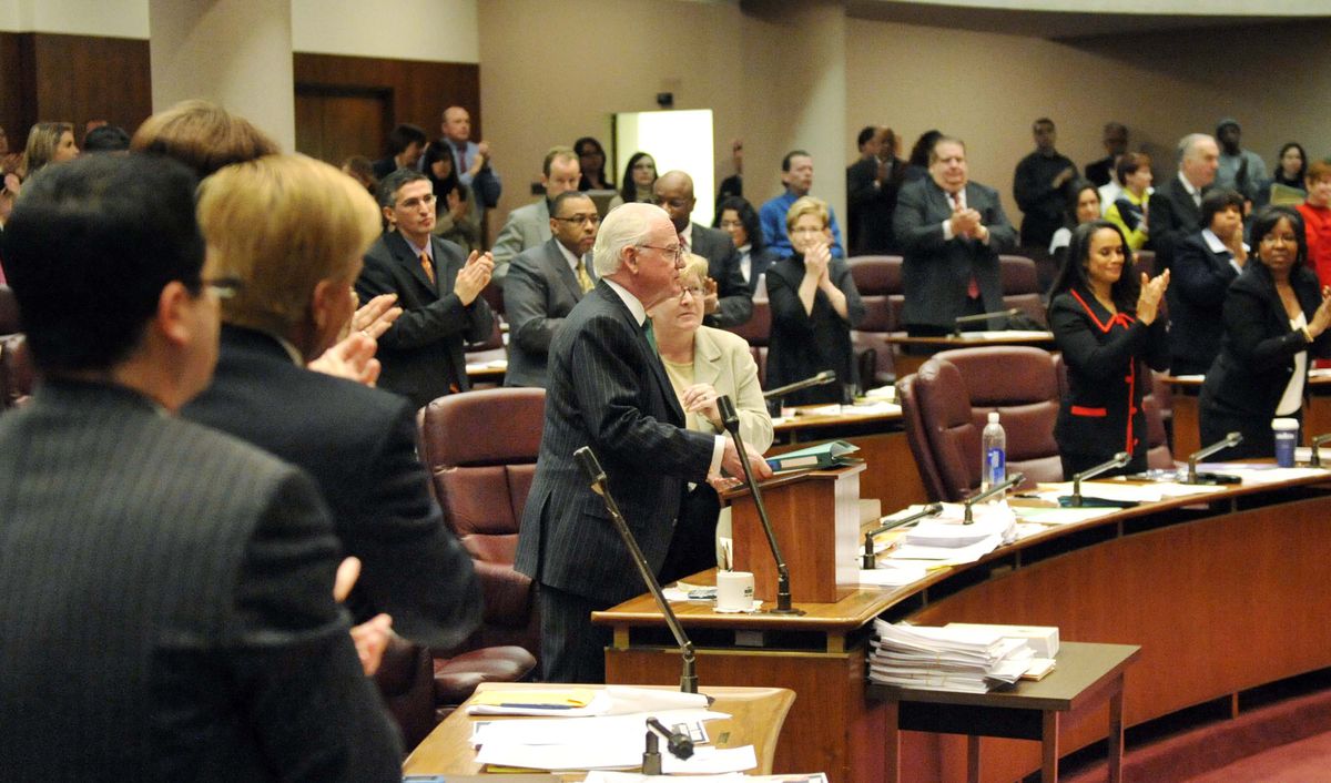 Ald. Ed Burke is honored by his colleagues in 2009 for 40 years of service as a Chicago alderman. | Sun-Times files