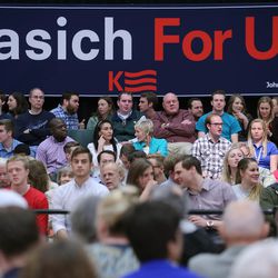 Supporters gather in the Grande Ballroom to listen to Ohio Gov. John Kasich as he holds a Town Hall meeting at UVU Friday, March 18, 2016.