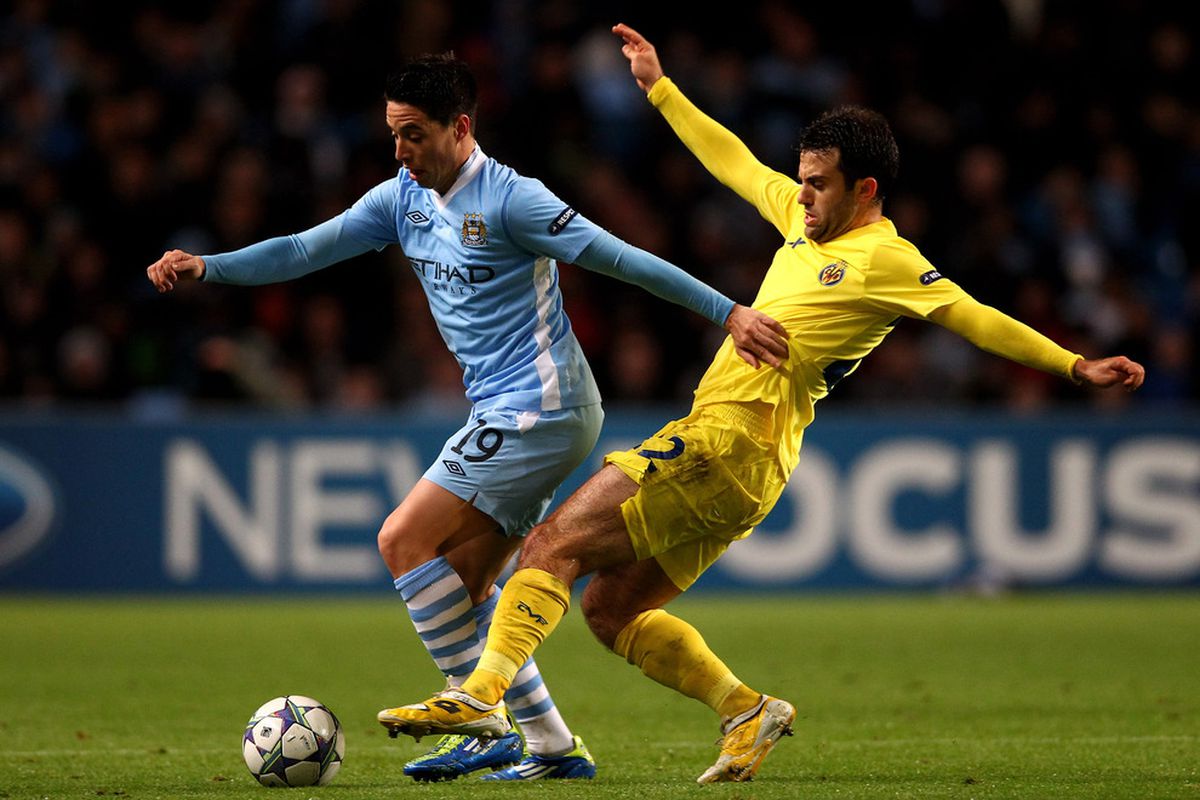 Photographic evidence that Samir Nasri <strong>was</strong> on the pitch last night.  Villarreal neutralized him throughout the match (Photo by Clive Brunskill/Getty Images)