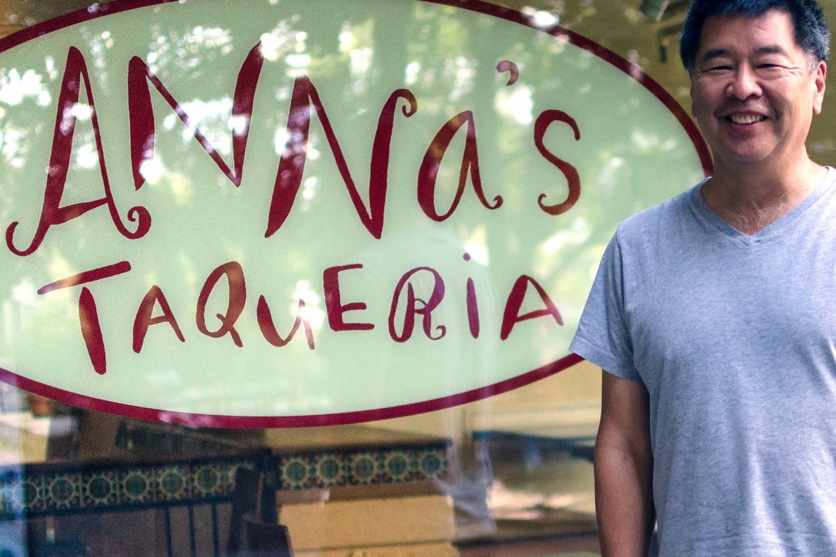 Mike Kamio, owner of Anna's Taqueria, by the MIT location.