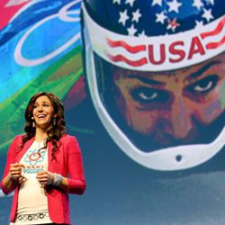 Noelle Pikus Pace, Olympic skeleton racer, speaks during Family Discovery Day at RootsTech at the Salt Palace in Salt Lake City on Saturday, Feb. 14, 2015. 