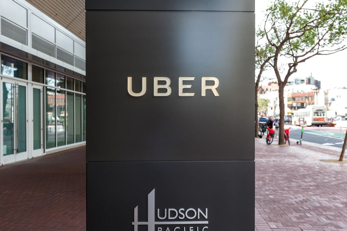 The sign in front of Uber headquarters.