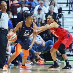 The Washington Mystics take on the Connecticut Sun in a WNBA game at Mohegan Sun Arena in Uncasville, CT on July 24, 2018.
