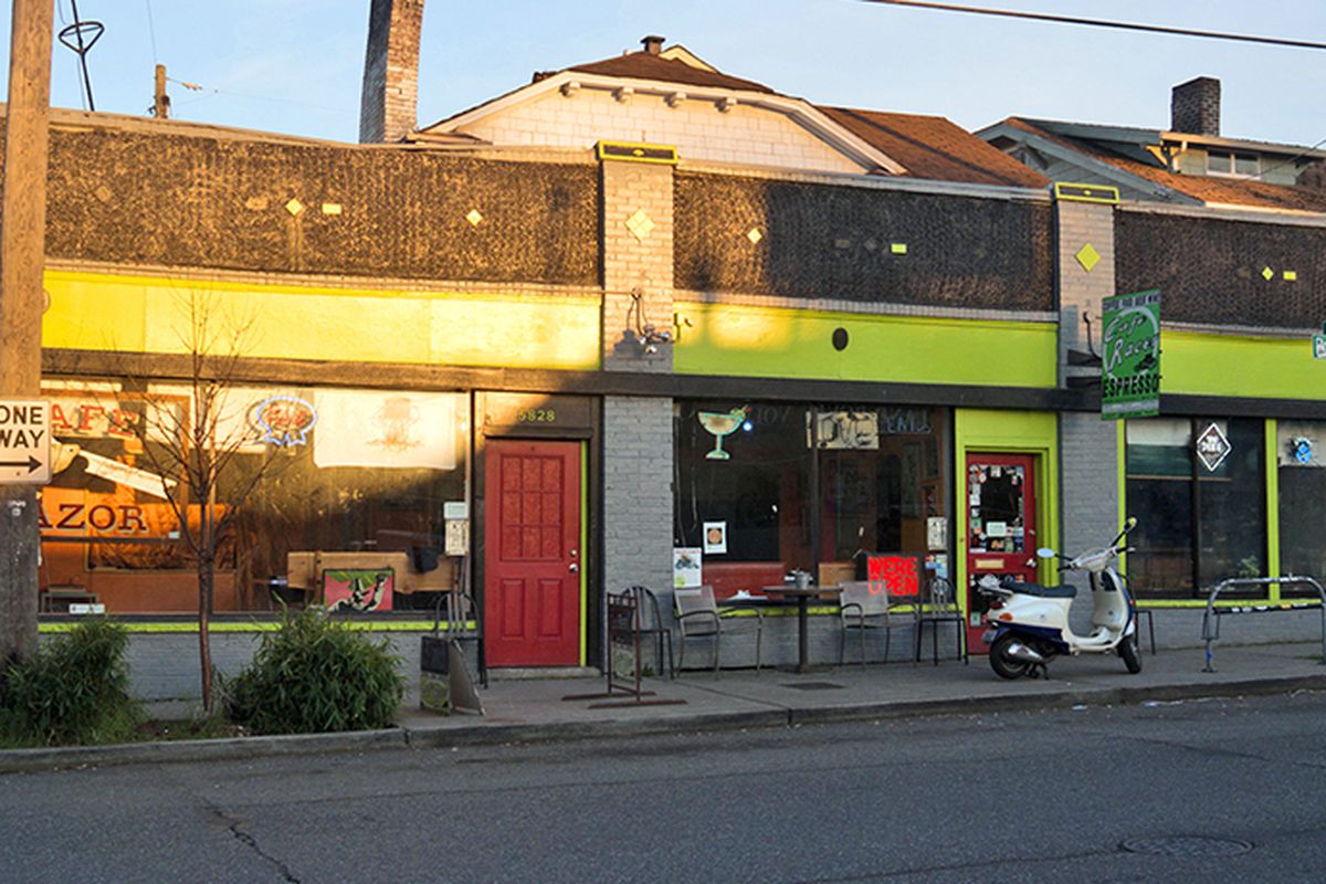 The exterior of Cafe Racer, with lime green accents