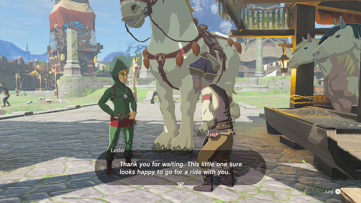 The Legend of Zelda: Tears of the Kingdom&nbsp;Link and Lester at the mini stable in Lookout Landing