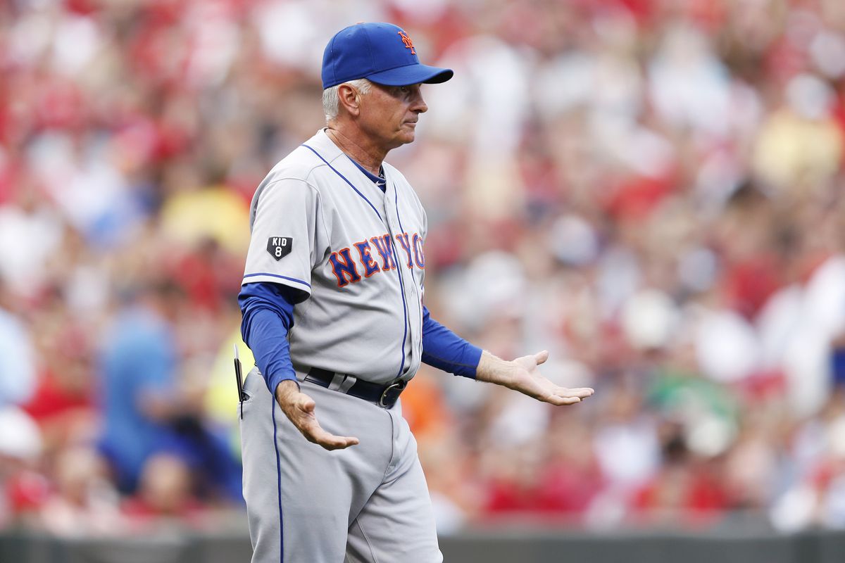 CINCINNATI, OH - AUGUST 15: New York Mets manager Terry Collins questions umpires during the game against the Cincinnati Reds at Great American Ball Park on August 15, 2012 in Cincinnati, Ohio. (Photo by Joe Robbins/Getty Images)