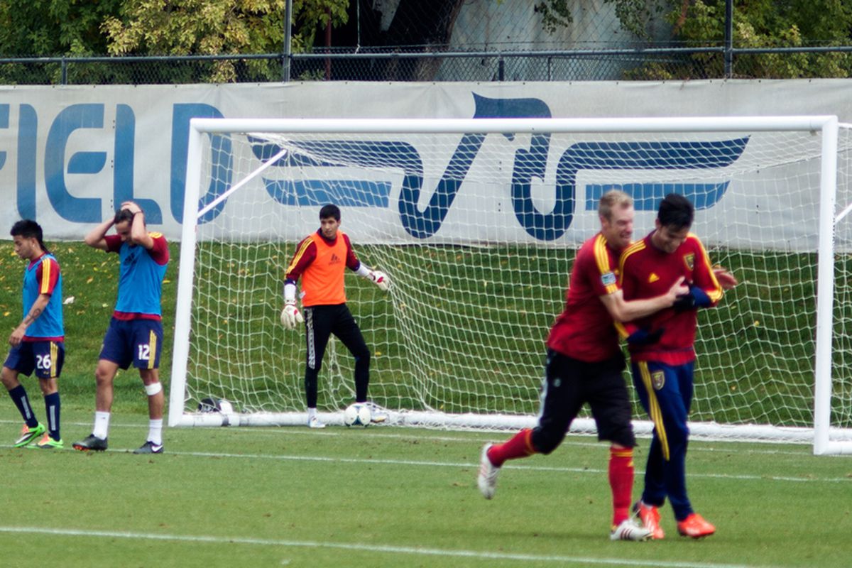 Lalo Fernandez concedes a goal in a training session. Perhaps not the most elucidative picture, but something, nonetheless.