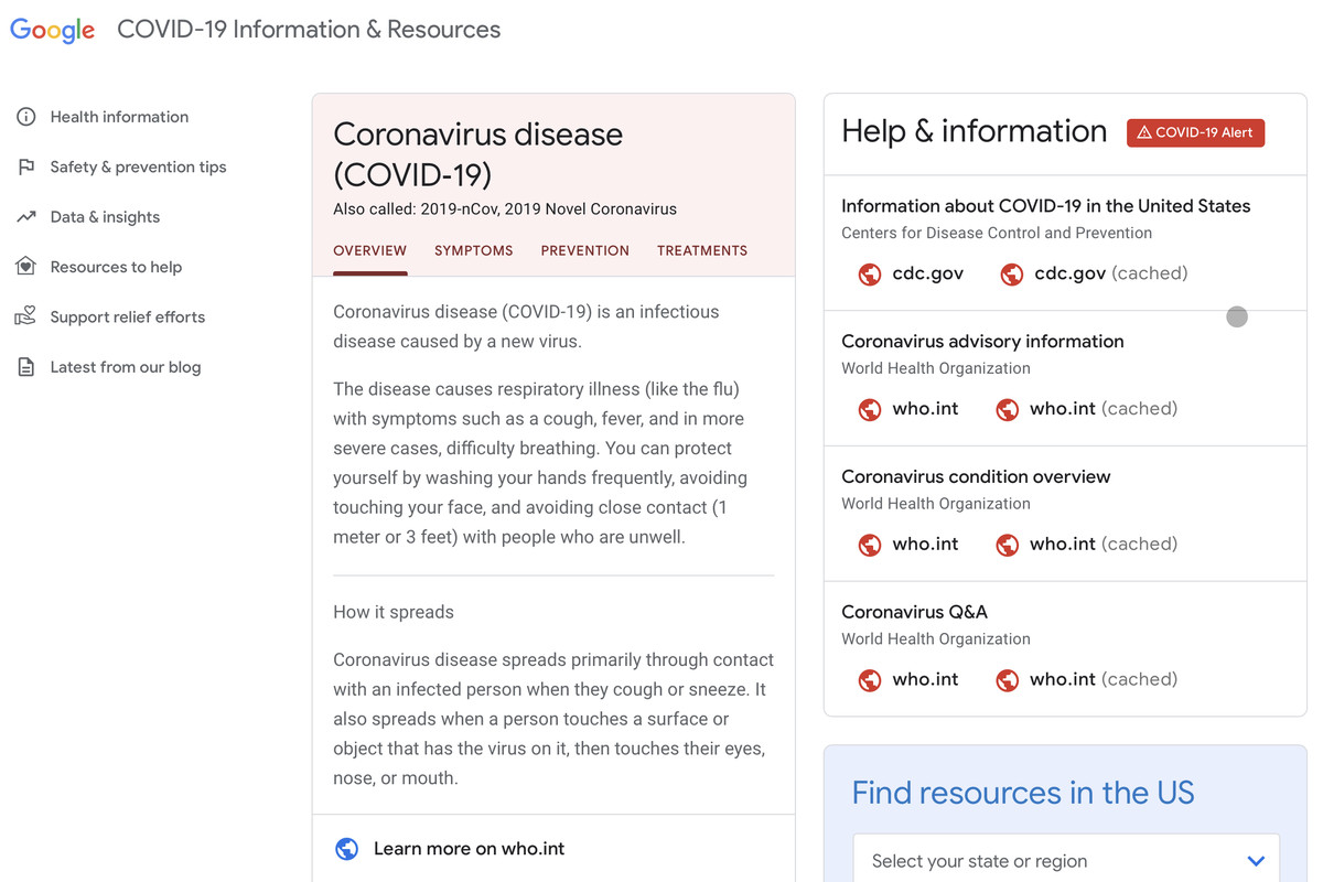 Google’s coronavirus website finally launches alongside enhanced search