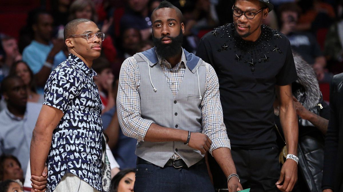 NBA stars Russell Westbrook, James Harden, and Kevin Durant. Photo: Getty Images