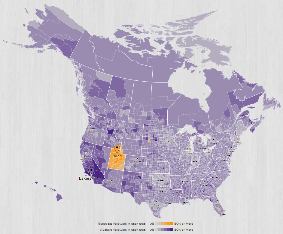 2015 2016 Fanbase Map LA Lakers Utah