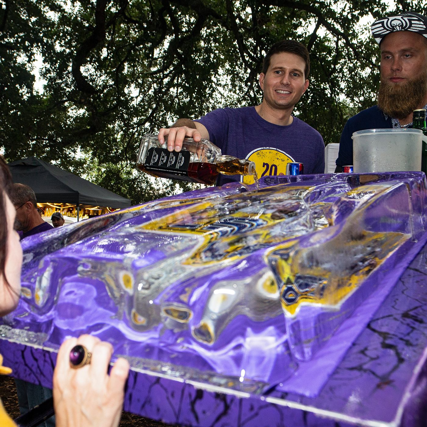 Tailgating engagement can coolers LSU Tigers Football can coolers Louisiana state outline beer holder Something Purple Gold wedding favor