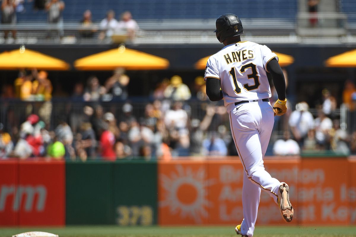 Ke’Bryan Hayes #13 of the Pittsburgh Pirates rounds the bases after hitting a two run home run in the third inning during the game against the Chicago Cubs at PNC Park on June 23, 2022 in Pittsburgh, Pennsylvania.