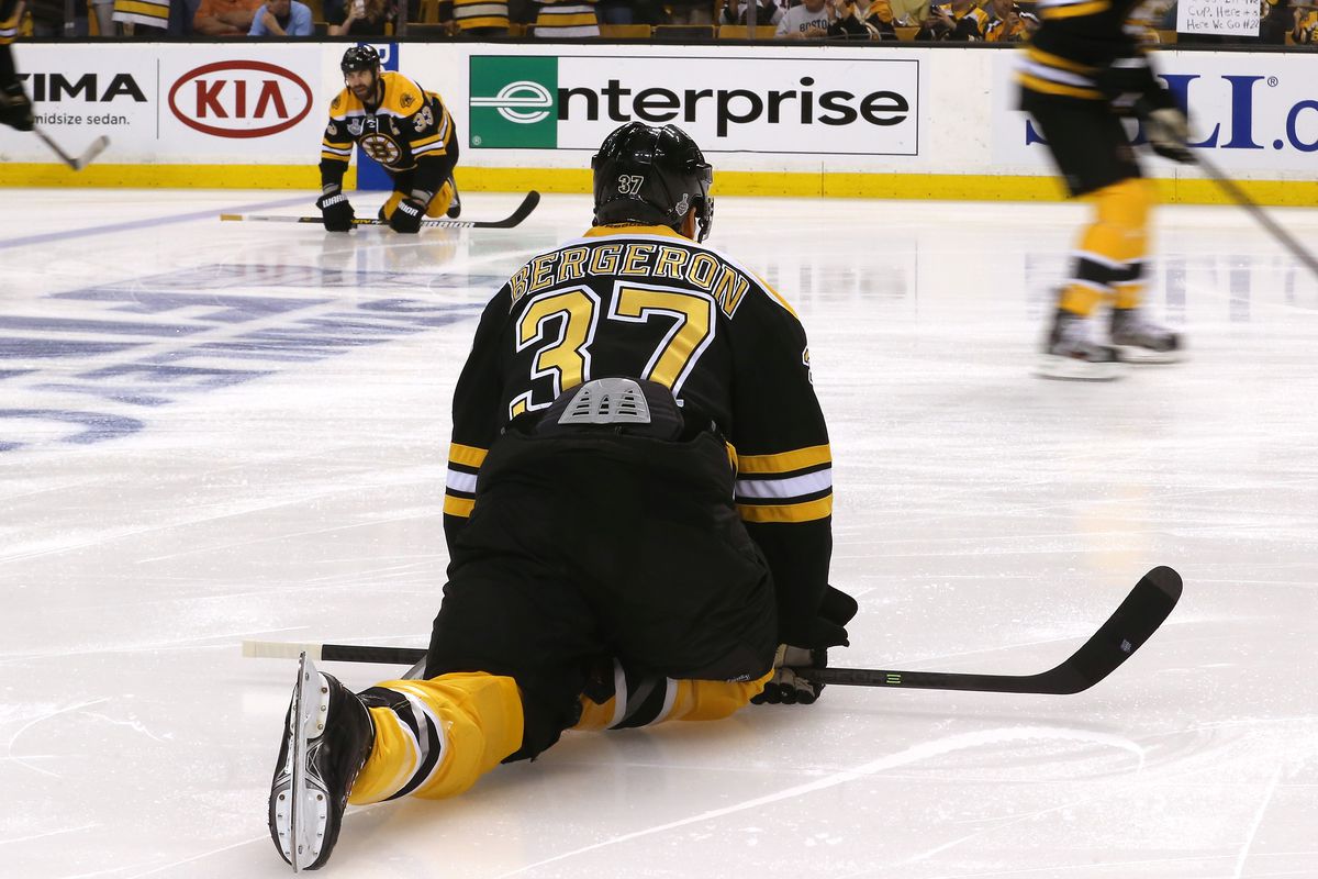 Always warm up before the game. Patrice Bergeron
