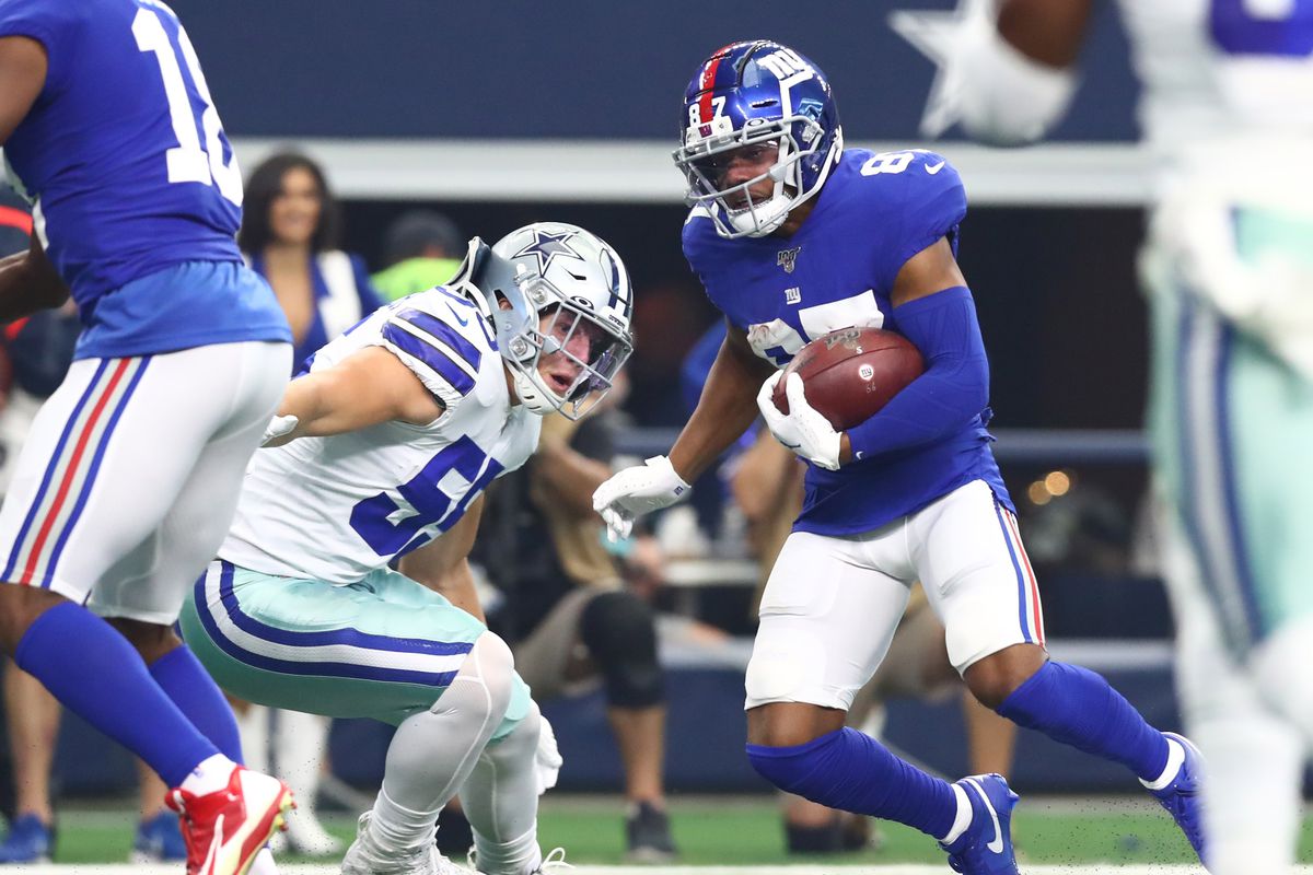 Giants receiver Sterling Shepard runs with the ball against the Dallas Cowboys at AT&amp;T Stadium.