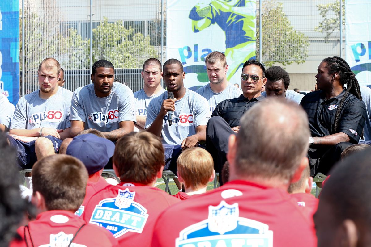 Geno Smith and other NFL Draft prospects Wednesday at an NFL Play 60 event