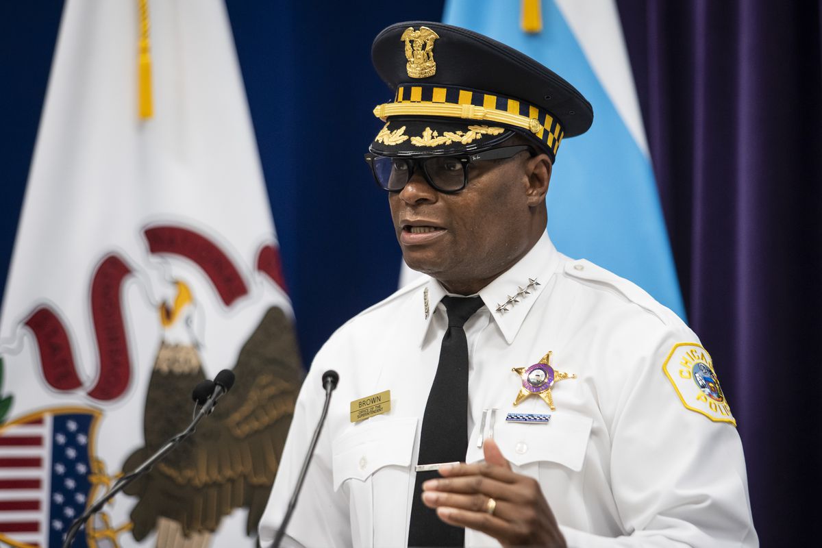 Chicago Police Supt. David Brown speaks at a news conference at CPD headquarters in Bronzeville on Sept. 28, 2020.