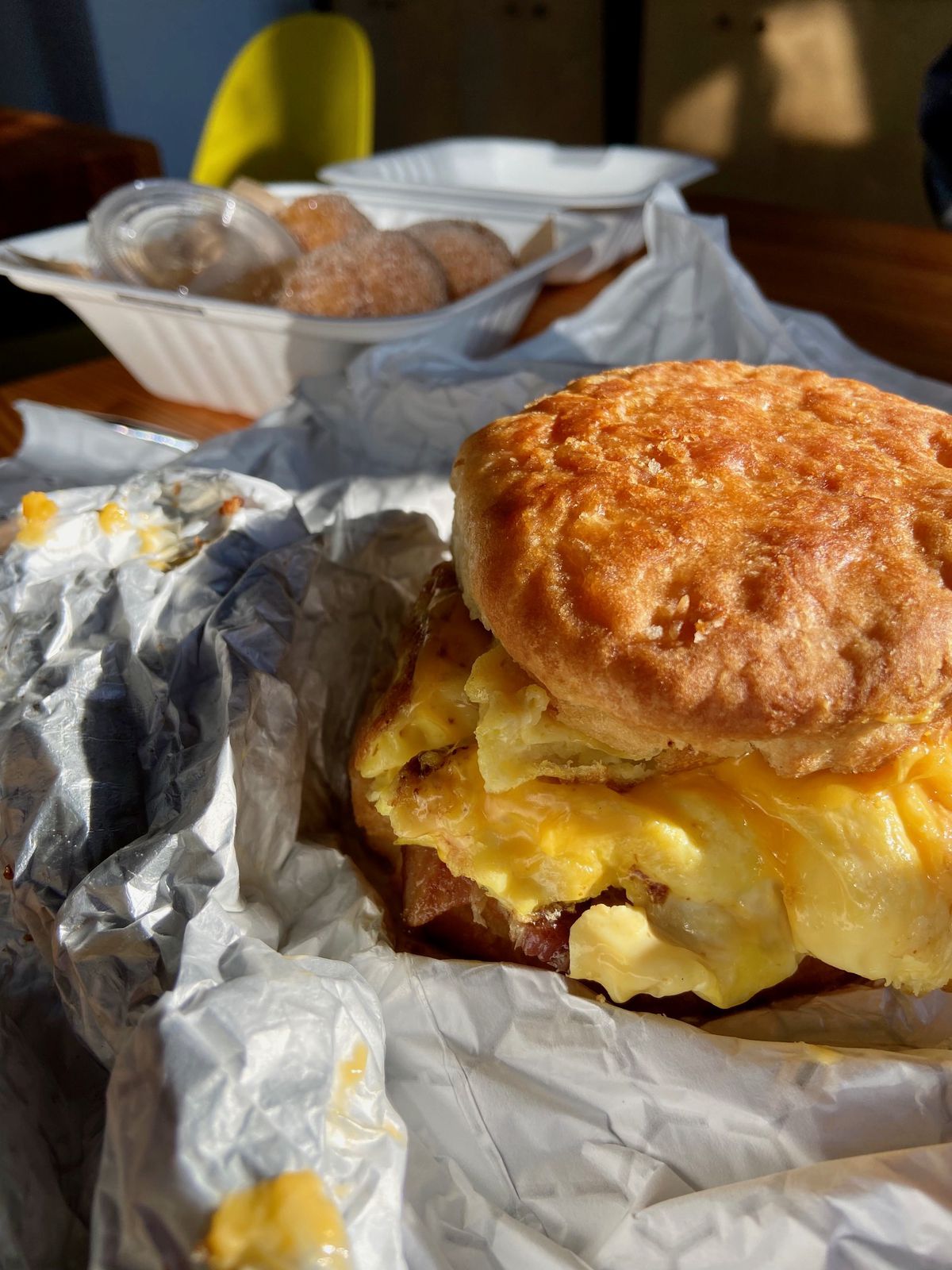 Bacon, egg, and cheese biscuit at Bomb Biscuit Co in Atlanta. 