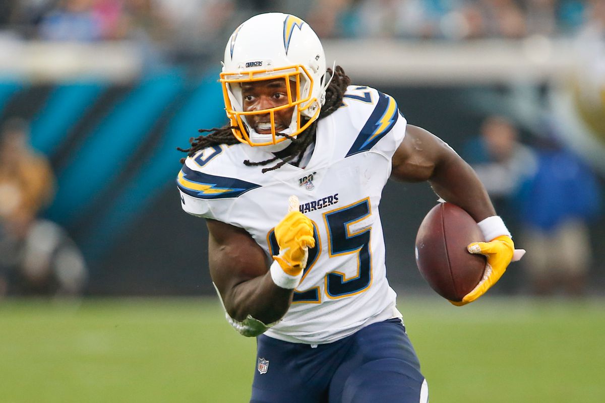 Los Angeles Chargers running back Melvin Gordon runs the ball against the Jacksonville Jaguars during the second quarter at TIAA Bank Field.