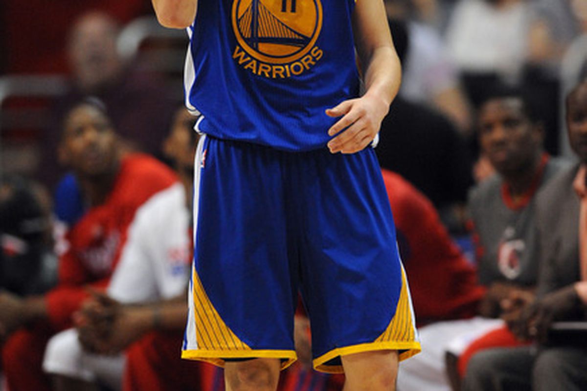 Klay Thompson practicing his staring contest skills for a rematch with the world champion Reggie Moore.