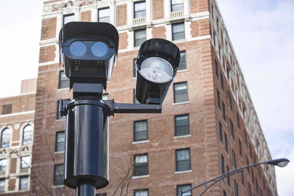 A red-light camera on Chicago’s North Side.