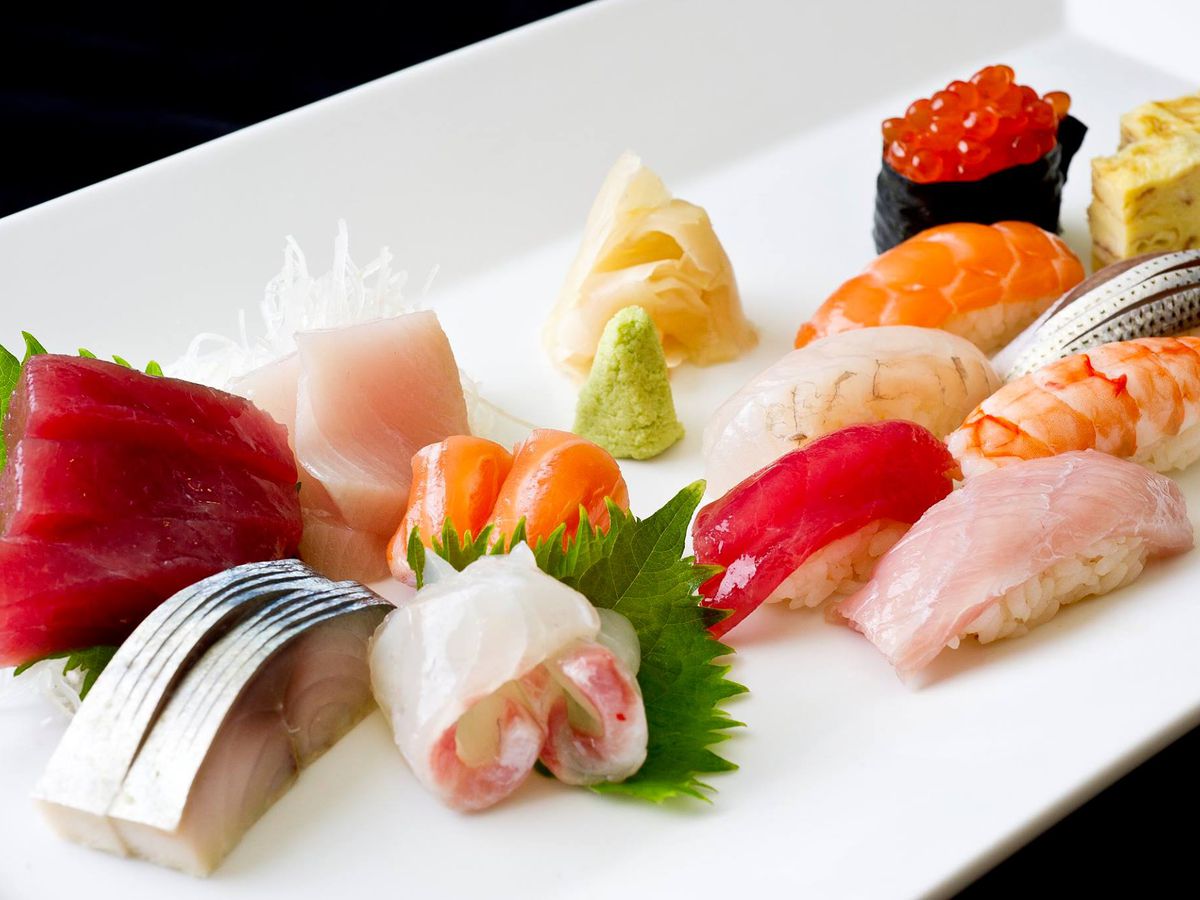 A plate of nigiri and sashimi.