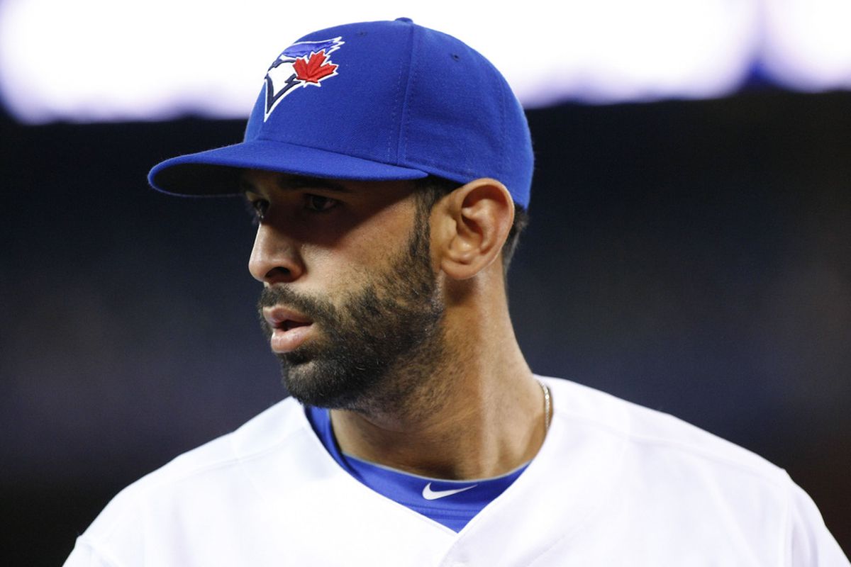 April 13, 2012; Toronto, ON, CANADA; Toronto Blue Jays right fielder Jose Bautista (19) prior to a game against the Baltimore Orioles at the Rogers Centre. Mandatory Credit: John E. Sokolowski-US PRESSWIRE