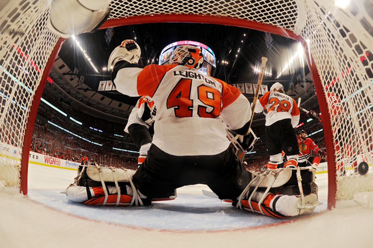 Michael Leighton was one of three Flyers goalies that missed significant time during the 2010 playoffs due to injury.