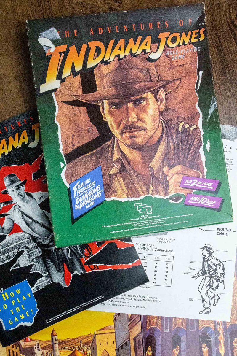 The Adventures of Indiana Jones Role-playing Game, including the character card for Indy himself.