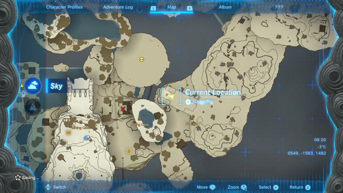A map shows the location of the Flux Construct in Zelda Tears of the Kingdom.