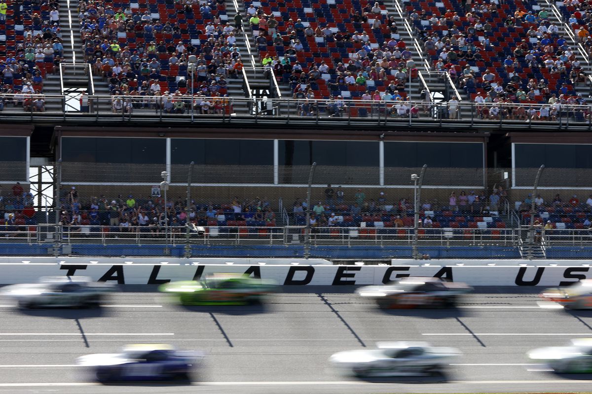A general view of racing during the NASCAR Xfinity Series Ag-Pro 300 at Talladega Superspeedway on April 23, 2022 in Talladega, Alabama.