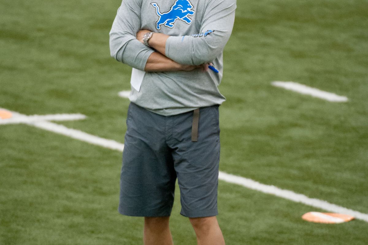 July 27, 2012; Allen Park, MI, USA;  Detroit Lions head coach Jim Schwartz during training camp at the Detroit Lions training facility. Mandatory Credit: Tim Fuller-US PRESSWIRE