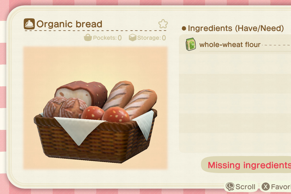 Organic bread recipe in Animal Crossing: New Horizons