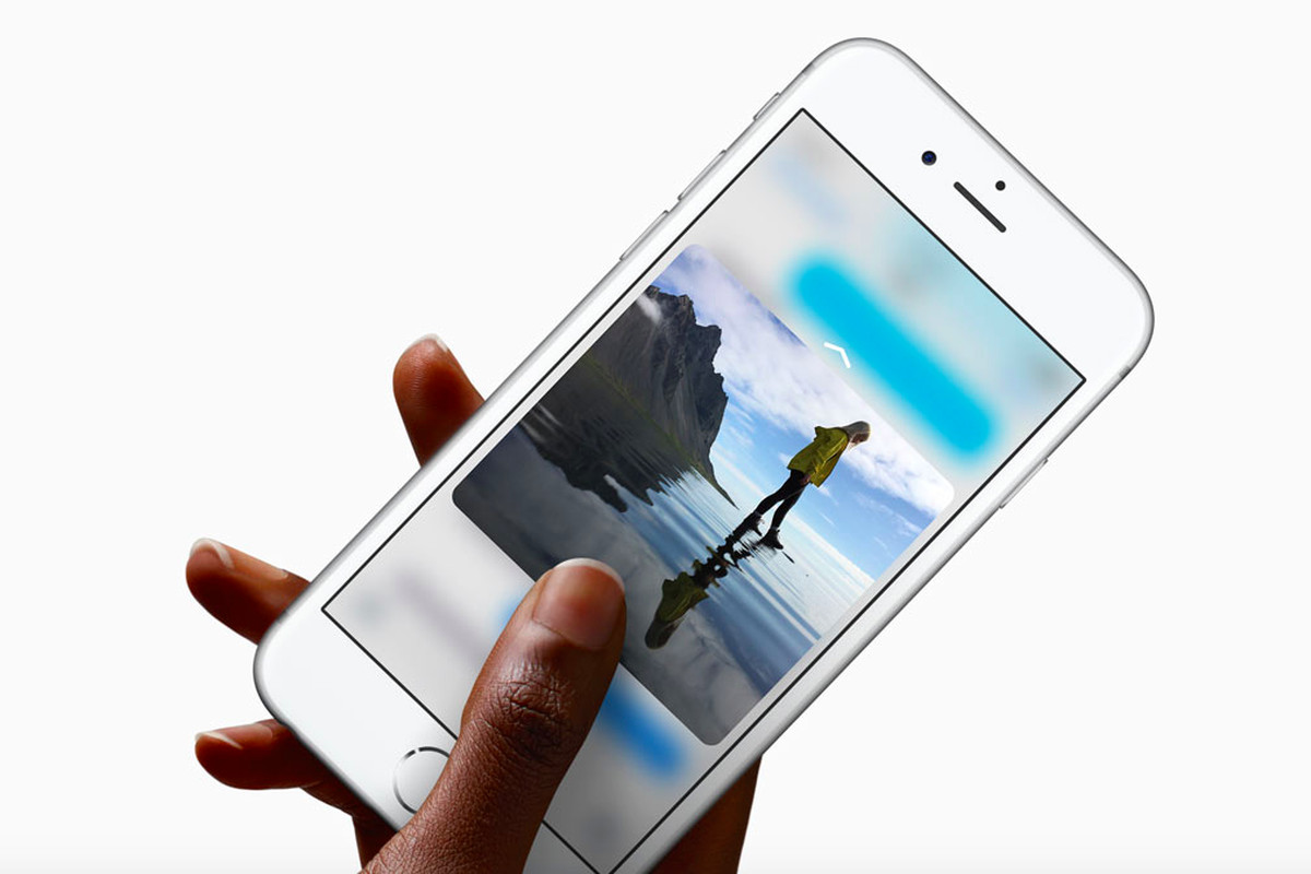 An Apple iPhone using the pressure-sensitive 3D Touch feature.