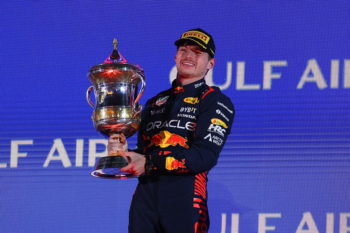 Max Verstappen of Netherland and Oracle Red Bull Racing celebrates the victory after the F1 Grand Prix of Bahrain at Bahrain International Circuit on March 05, 2023 in Bahrain, Bahrain.