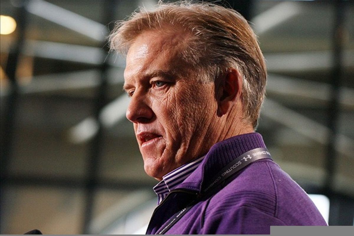 Feb 24, 2012; Indianapolis, IN, USA; Denver Broncos general manager John Elway speaks at a press conference during the NFL Combine at Lucas Oil Stadium. Mandatory Credit: Brian Spurlock-US PRESSWIRE