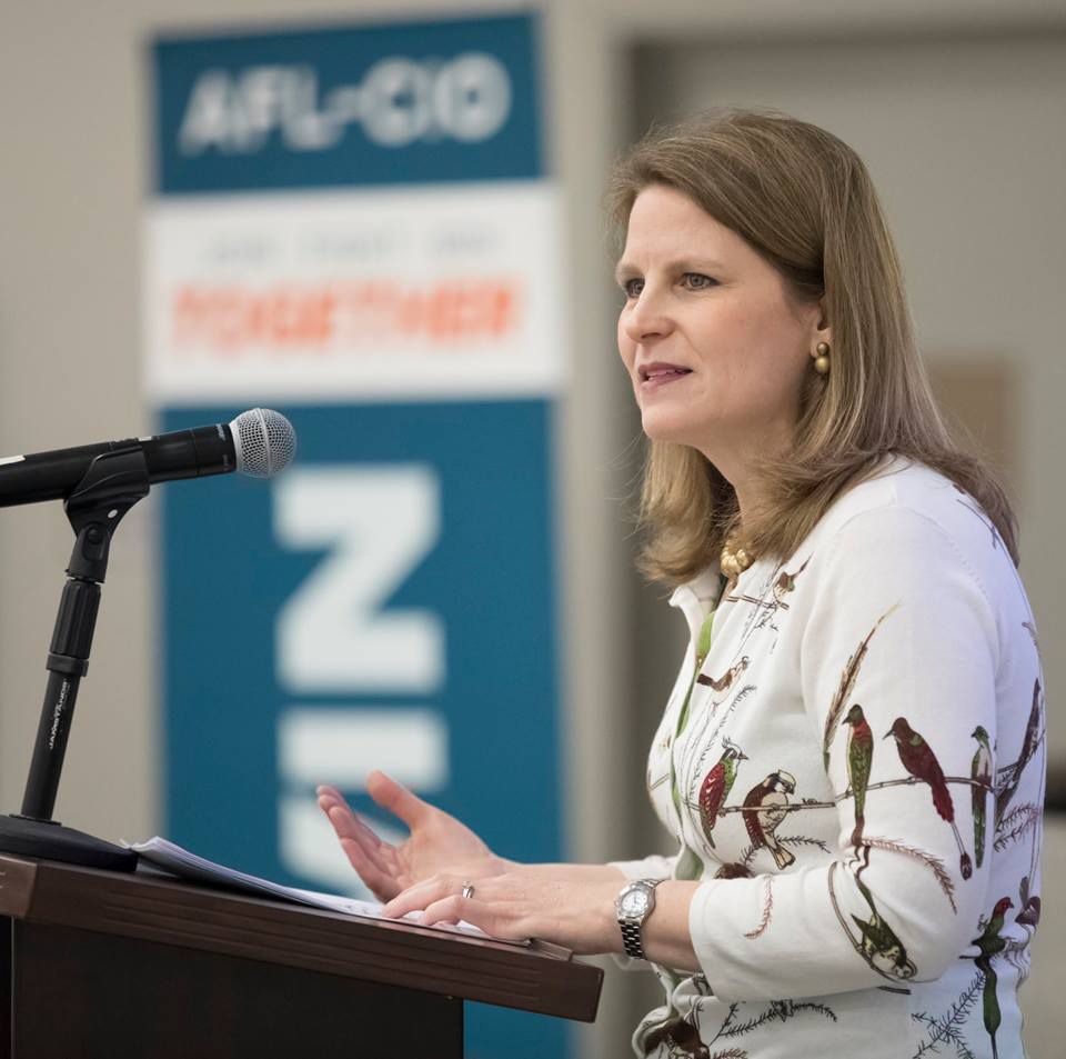 AFL-CIO secretary-treasurer Liz Shuler speaking in New Orleans in April 2018