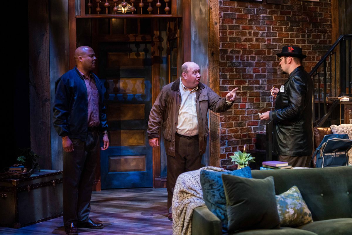 From left to right: Lonzo Liggins (M/W/F) as Mike Talman, Zac Zumbrunnen (M/W/F) as Sgt. Carlino and Benjamin J. Henderson as Harry Roat in Hale Centre Theatre's production of "Wait Until Dark."