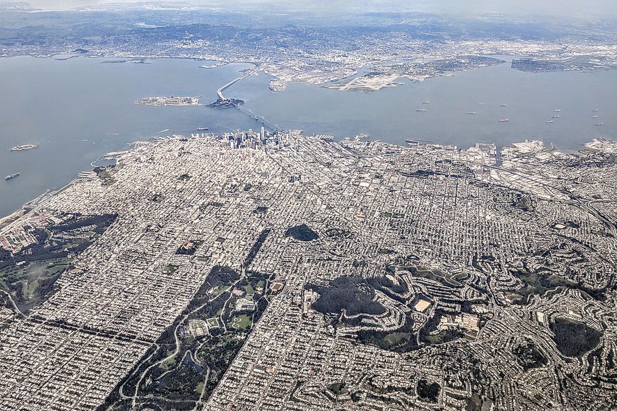 An aerial photo showing almost all of San Francisco from above.