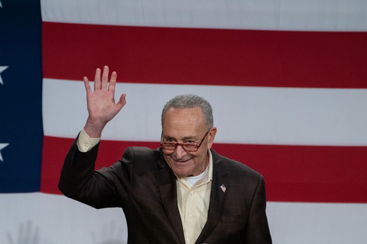 Senate Majority Leader Chuck Schumer speaks at a Get Out The Vote rally on November 5, 2022 in New York City.
