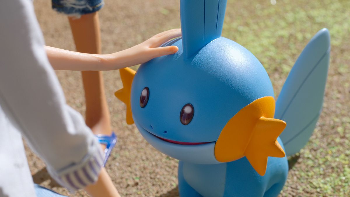 Mudkip getting a good pat on the head.